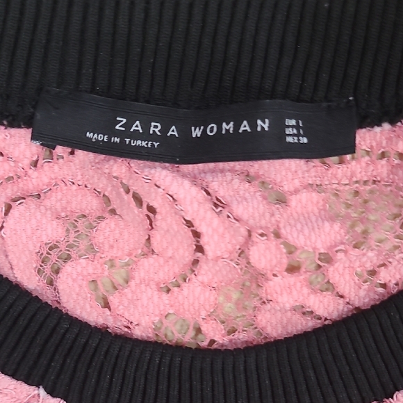 Zara Pink Lace Sweater with Black Trim - Picture 2 of 7